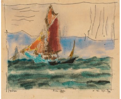 Lyonel Feininger, Fischer-KutterAquarell, Gouache und Tuschfeder auf faserhaltigem Bütten. 27,8 x 32,9 cm. Unter Glas gerahmt