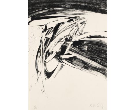 Informel Karl Otto Götz (1914 Aachen -  lebt in Wolfenacker/Westerwald)o.T. (abstrakte Komposition). Lithographie auf chamois