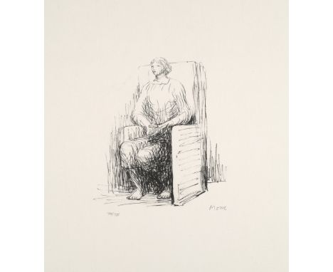 Henry Moore (1898 Castleford - 1986 Cambridge)Seated woman in armchair. 1973. Lithographie auf Japon Hosho. 17,8 x 16 cm (68,