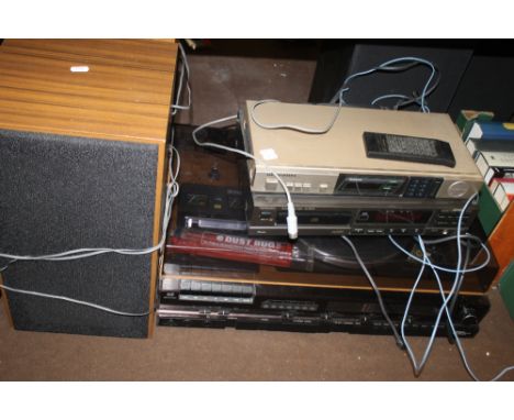 AN HITACHI MUSIC STEREO CENTRE, A MARANTZ STEREO TUNER, SPEAKERS ETC.