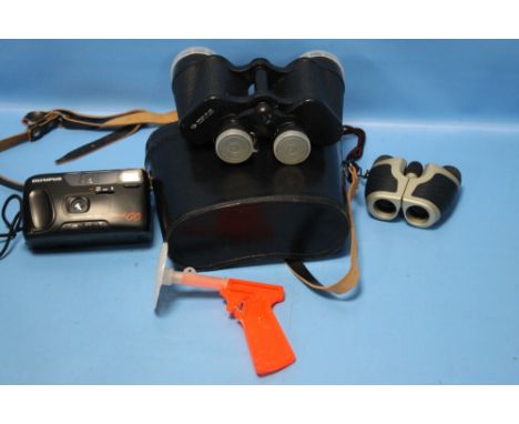 TWO PAIRS OF BINOCULARS, AN OLYMPUS CAMERA, ETC.
