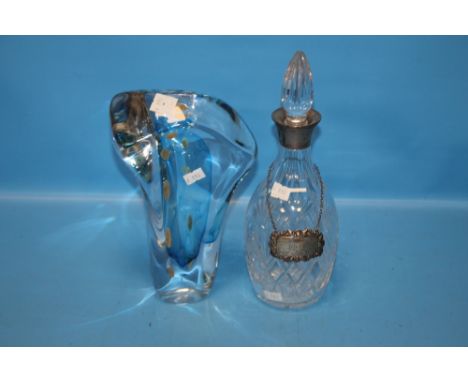 A HALLMARKED SILVER COLLARED DECANTER TOGETHER WITH A PROTON STAR GLASS ORNAMENT