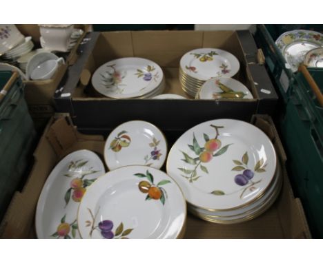 TWO TRAYS OF ROYAL WORCESTER 'EVESHAM' TEA &amp; DINNERWARE (TRAYS NOT INCLUDED)