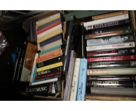 TWO TRAYS OF BOOKS ON MUSIC, THEATRE AND ENTERTAINMENT (TRAYS NOT INCLUDED)