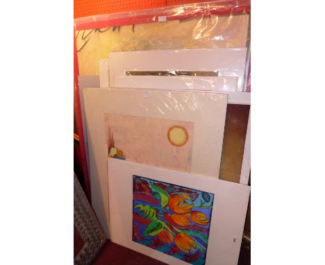A large collection of contemporary unframed prints a Simon Bull Ltd edition print, some signed(10)
