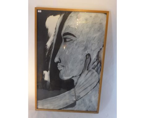 A 1960's oil on paper black and white study of modernist portrait 