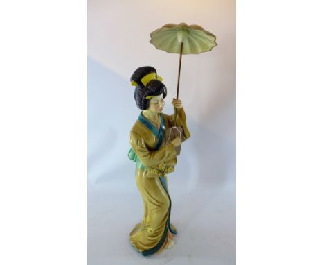 A ceramic figure of a Chinese lady with umbrella, H 78 x W 28 x D 27cm