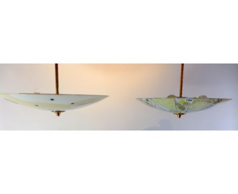 A pair of Terence Conran Midwinter umbrella form hanging lamps, H 35 x Diameter 47cm 