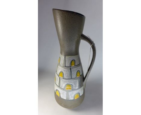 A vintage West German ceramic jug with hand painted detail, 48cm High 
