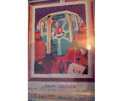 A David Hockney exhibition poster 'Moving Focus Prints' from the Tate Gallery, H81, W56cm