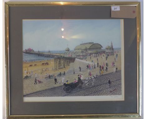 A limited edition 'Tim Dobson' print of a seaside scene with pier, signed, 52 x 80cm 