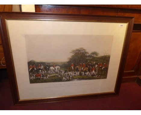 A large framed and glazed coloured hunting print, 79 x 104cm 