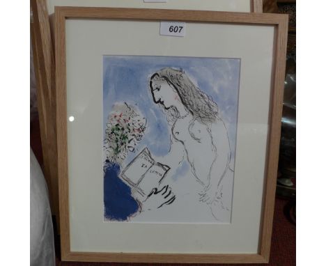 Marc Chagall, a lithograph 'Femme', in a light oak frame