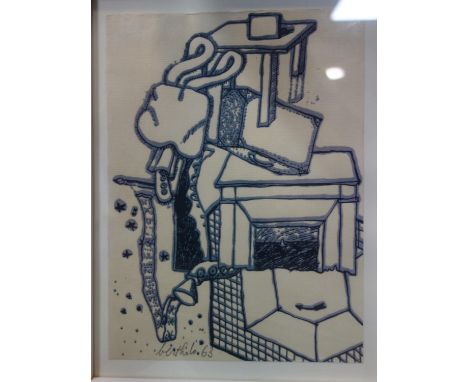 Rene Bertholo, abstract, original colour lithograph, signed and dated 63 in pencil to lower left, 20.5 x 15cm 