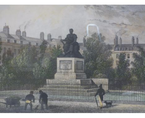 A large gilt framed print of 'Bloomsbury Square and Statue of Fox', engraved by C. Motram, after Thomas H. Shepherd, 45 x 58c