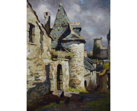 Victor Olivier Gilsoul (Belgian, 1867-1939), Inside the Burrow, a view inside a castle, oil on panel, in gilt frame, 40 x 32c