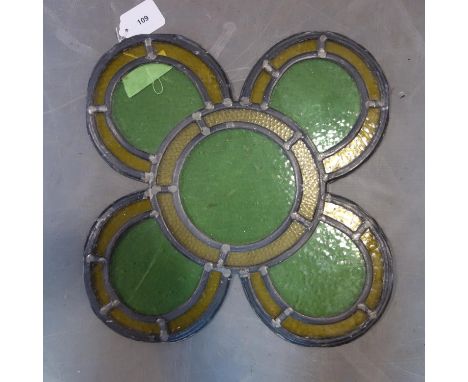 A stained glass panel of quatrefoil form, 45 x 45cm 