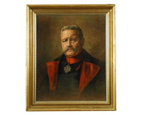 Carl von Salzen (German, 20th Century) Portrait of General Paul von Hindenburg wearing the Prussian Order of Merit (Brustbild