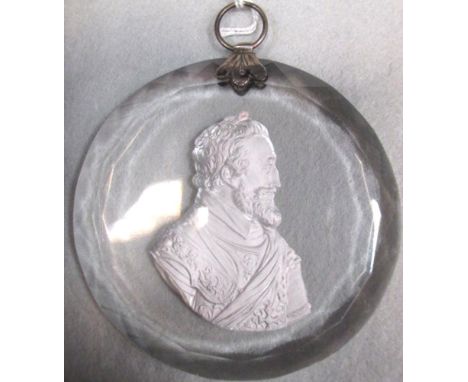 An 1830s pendant roundel sulphide of Henri IV, probably Desprez, the King facing to dexter wearing a sash over his breastplat