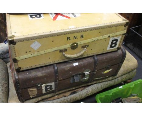 A lady's fitted cabin trunk, by Debenham & Freebody, Welbeck Street, stamped "RNB" and another (2)  
