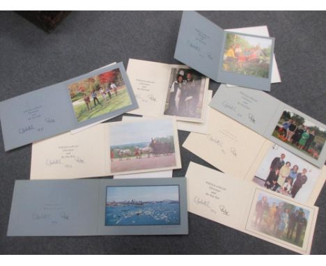 Eight HM Queen Elizabeth II and HRH Prince Philip, Duke of Edinburgh, signed Christmas cards, 1972, 1973, 1970 not portrait, 