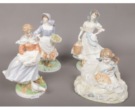 A collection of Royal Worcester figurines Old Country Ways, Rosie Picking Apples,  A Farmer's Wife, The Milkmaid etc. 