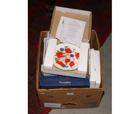 A box of ornate plates to include Spode Kew Flora Exhibition, Royal Worcester, Royal Celebration bouquet, Royal Crown Derby, 