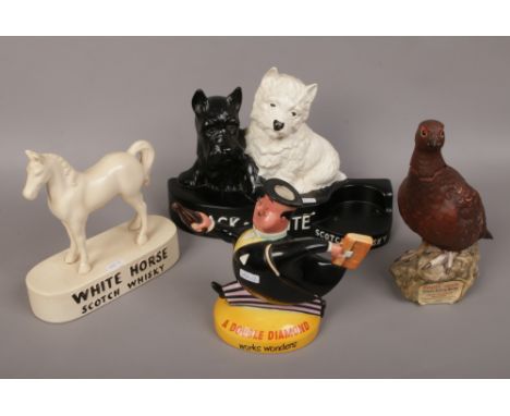 Four items of breweria advertising; Beswick double diamond running man 1517 (damaged) black and white West Highland Scotch Wh