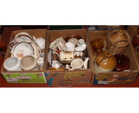 Three boxes of miscellaneous to include stoneware, cabinet plates, Royal Worcester etc. 