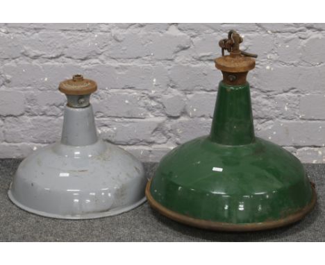 Two industrial enamel vintage lights. 