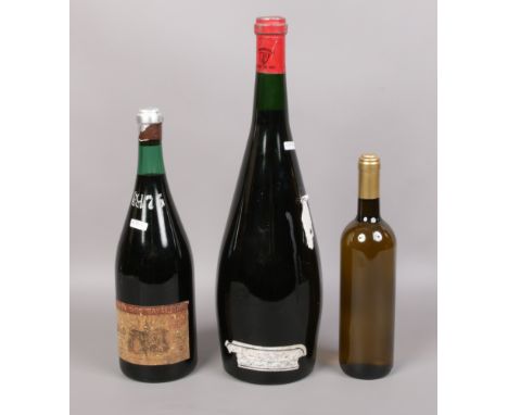 Three good bottles of vintage wine to include Jeroboam bottle of Maison De Bourgogne, A Magnum of 1975 DAO Vinho Tinto along 