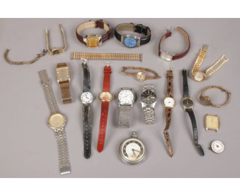 A tray of watches to include Ingersoll pocket watch, Citizen automatic wristwatch, Ricoh manual wristwatch etc. 