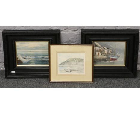A. Abad oil on canvas seascape, along with a similar oil and a limited edition print 55/850 Aberystwyth artist signature indi