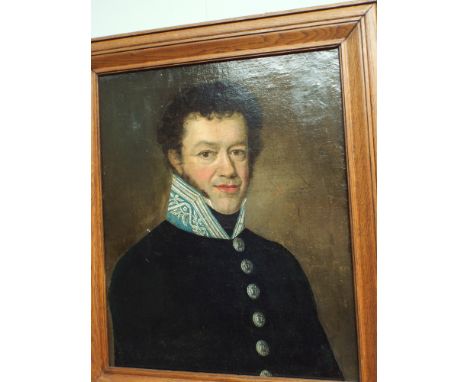 An early 19th Century oak framed oil portrait of a French soldier - measures approximately 23" by 18"
