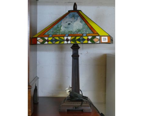 Tiffany style table lamp with West Highland white Terrier decorated shade 