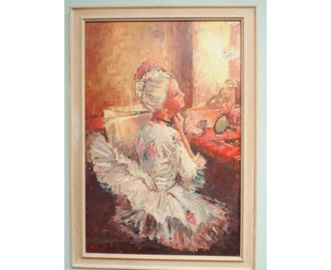 Oil portrait of an actress entitled 'Rouge' by Scottish artist C N Wood in a modern wooden frame - measures approximately 3' 