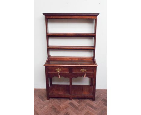 3' 3" antique style oak Welch dresser with shelf back fitted 2 drawers and plate rack under