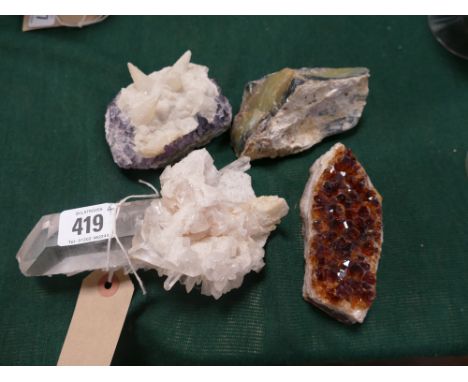 4 mineral specimens to include rose quartz and amethyst