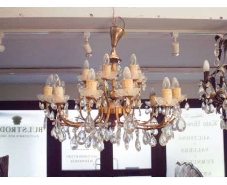 12 branch gilt brass and glass lustre chandelier 