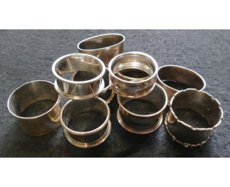 Collection of 10 various silver napkin rings - gross weight 6 oz troy