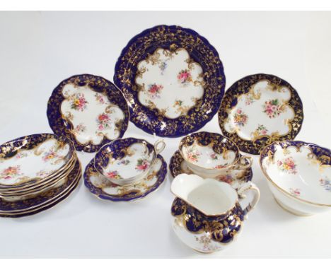 Royal Worcester part tea set painted with floral sprays within blue and gilt borders together with 6 late Victorian dessert p