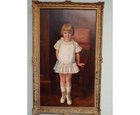 An oil portrait of a young girl in Edwardian costume signed and dated W J Gibbs 1927 - measures approximately 42" by 24" 