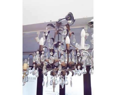 10 branch gilt metal leaf patterned lustre chandelier 