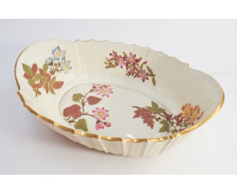 Royal Worcester blush ivory oval basket painted with spring flowers, 26cm across 