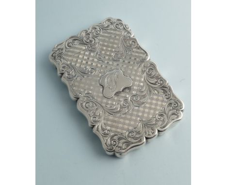 Victorian silver card case with engraved floral and scroll decoration, Birmingham marks 1898