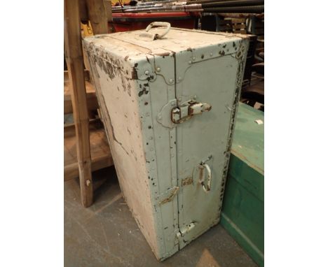 Large white painted metal travelling trunk 