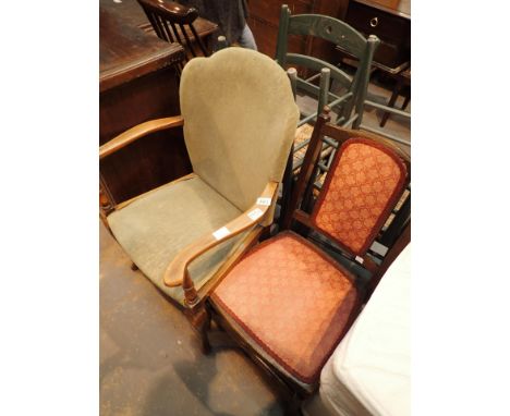 Seven chairs four matching with rush woken seats two upholstered chairs and a stick back example 