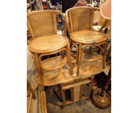 Table and two chairs bamboo and wicker construction 