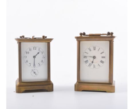 Small French alarm carriage clock, height 11cm; and a French carriage clock timepiece. (2)