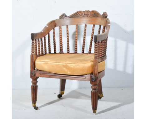 George IV rosewood hoop-back chair, bobbin turned spindles, cane seat, turned and fluted legs, 60cm.